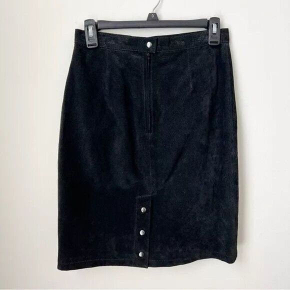 Vintage Black Suede Skirt leather Pencil Size 10 Back Slit P. B. Martin Goth - Picture 3 of 7
